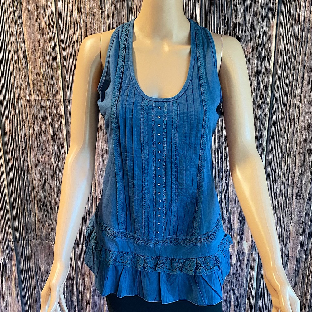 Mustard Seed NWT blue boho ruffle tank size Large